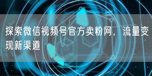 探索微信视频号官方卖粉网，流量变现新渠道
